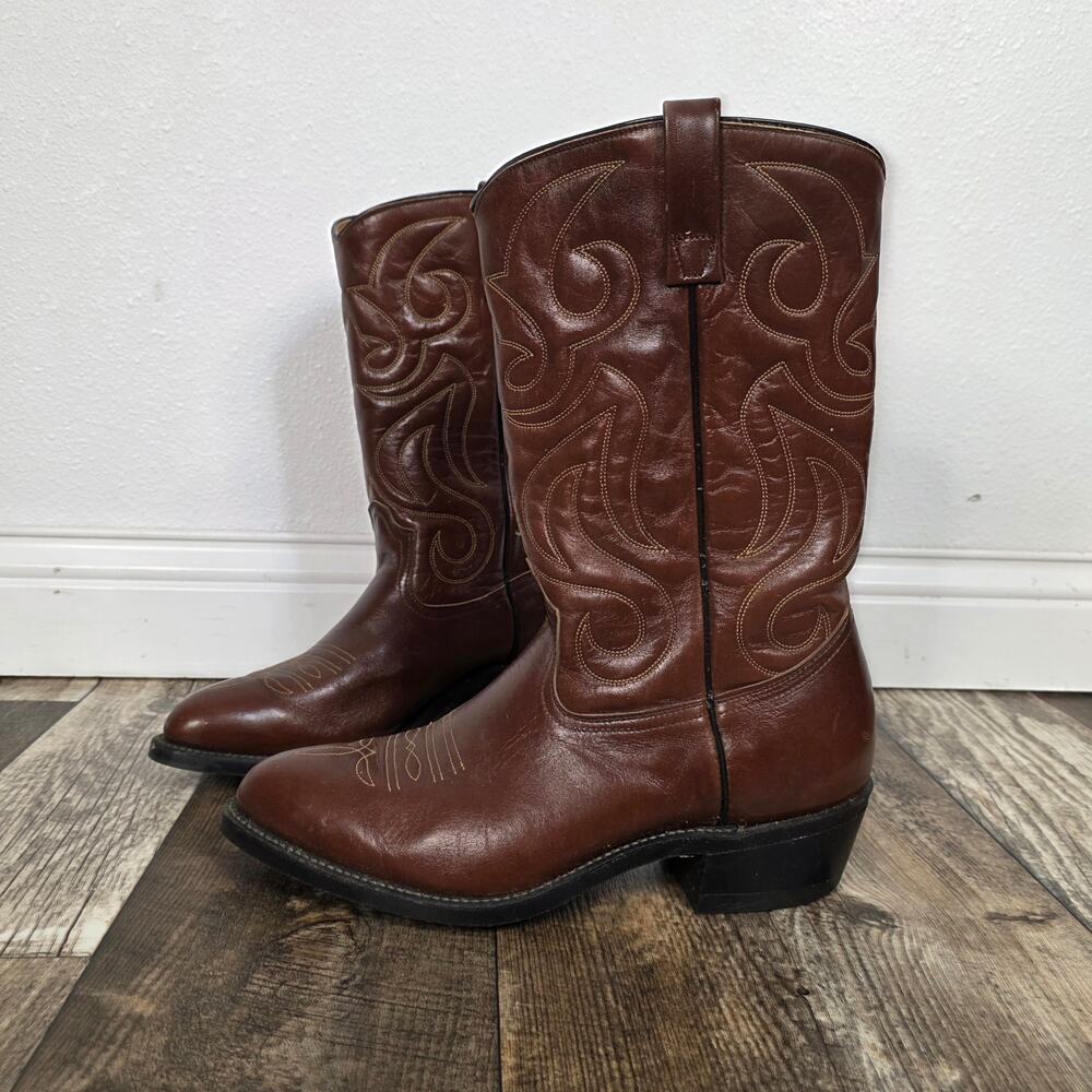 Vintage Mason Brown Leather Cowboy Boots Men’s 11 3E Extra Wide Vibram